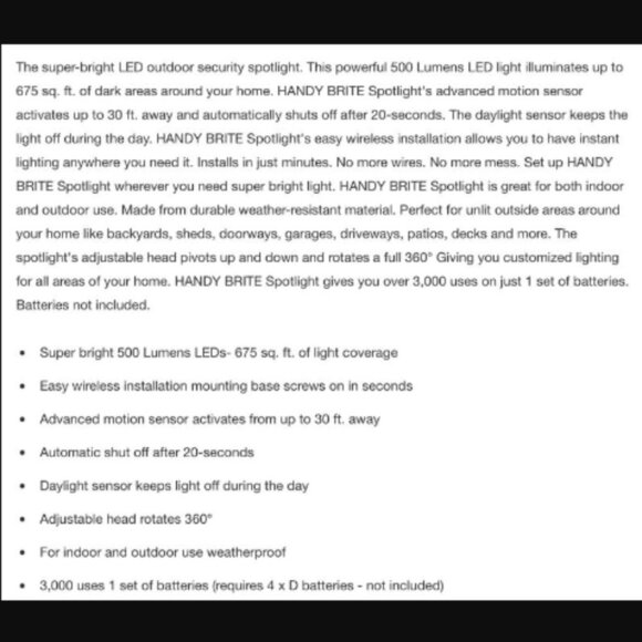 HANDY BRITE 500 Lumens Cordless Motion-Activated Sensor LED Spotlight - Picture 5 of 5